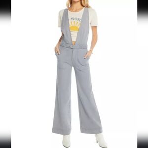 Chaser Light Blue Plunging Wide Leg  Denim Jumpsuit XS